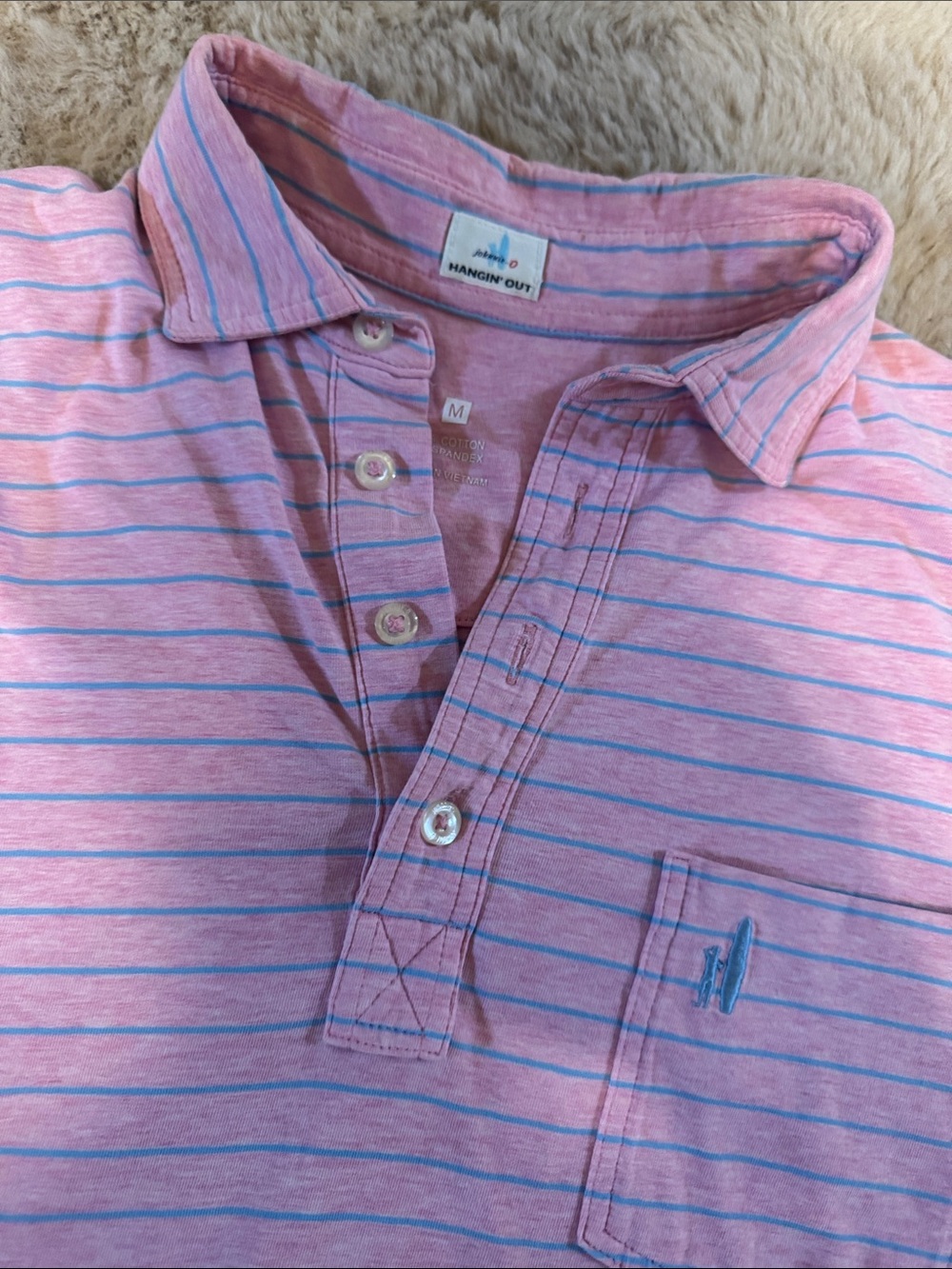 johnnie-O Pink Polo with Blue Stripes